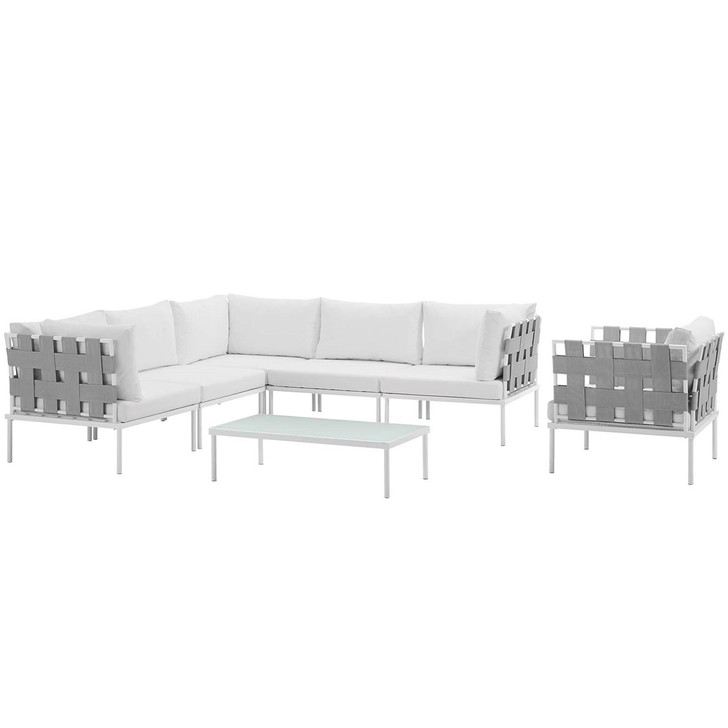 Harmony Seven PCS Outdoor Patio Aluminum Sectional Sofa Set, White, Rattan 11681