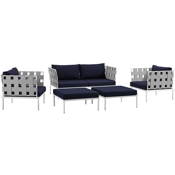 Harmony Five PCS Outdoor Patio Aluminum Sectional Sofa Set, Navy, Rattan 11684