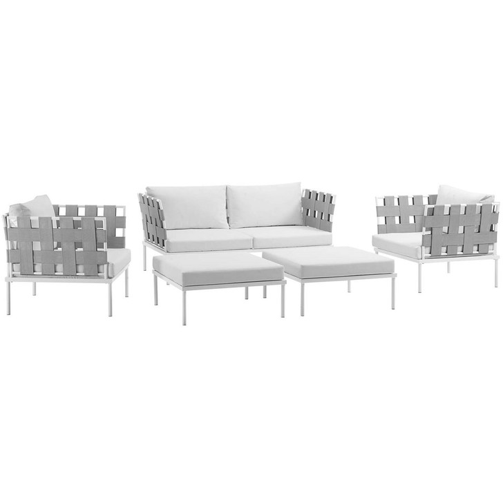Harmony Five PCS Outdoor Patio Aluminum Sectional Sofa Set, White, Rattan 11685