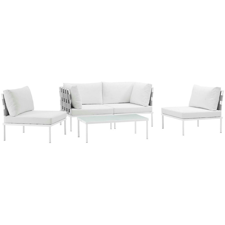 Harmony Five PCS Outdoor Patio Aluminum Sectional Sofa Set, White, Rattan 11689