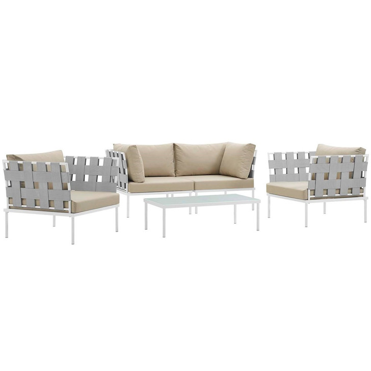 Harmony Five PCS Outdoor Patio Aluminum Sectional Sofa Set, Beige, Rattan 11690