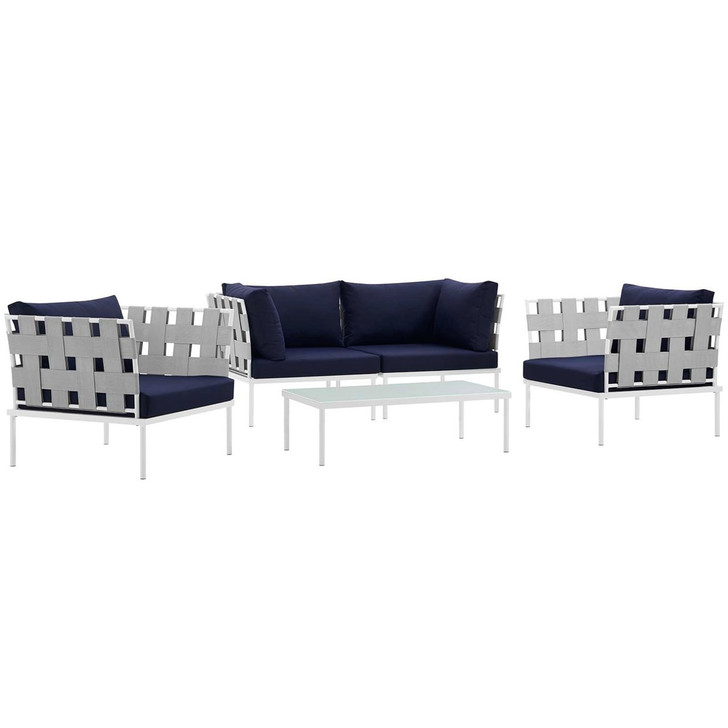 Harmony Five PCS Outdoor Patio Aluminum Sectional Sofa Set, Navy, Rattan 11692