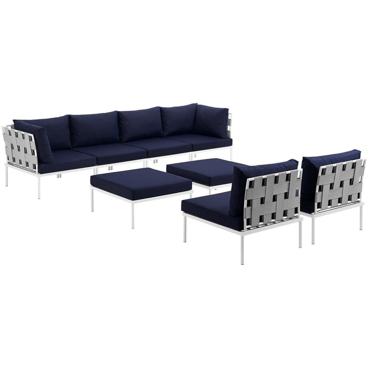 Harmony Eight PCS Outdoor Patio Aluminum Sectional Sofa Set, Navy, Rattan 11696