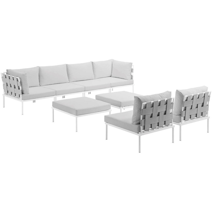 Harmony Eight PCS Outdoor Patio Aluminum Sectional Sofa Set, White, Rattan 11697