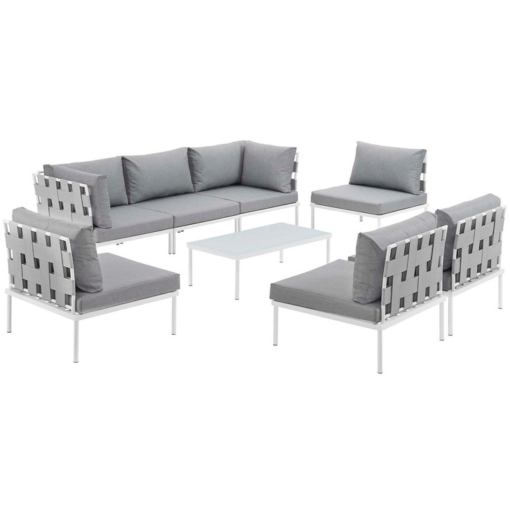 Harmony Eight PCS Outdoor Patio Aluminum Sectional Sofa Set, Grey, Rattan 11699