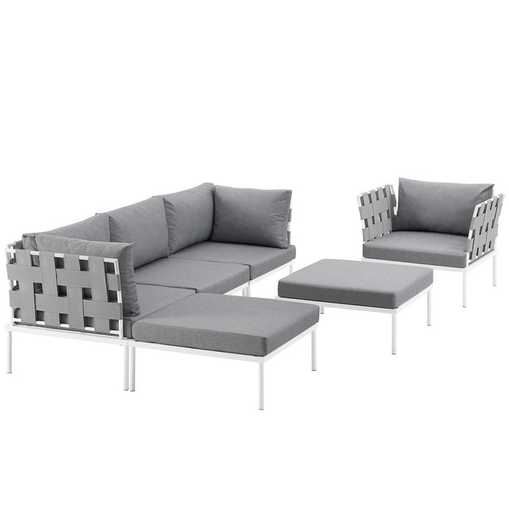 Harmony Six PCS Outdoor Patio Aluminum Sectional Sofa Set, Grey, Rattan 11703