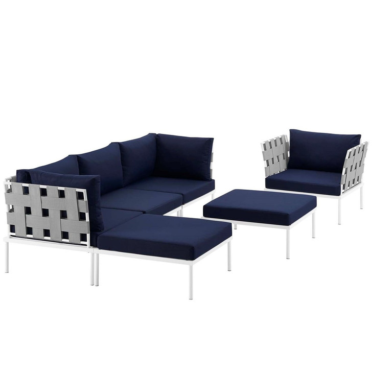 Harmony Six PCS Outdoor Patio Aluminum Sectional Sofa Set, Navy, Rattan 11704