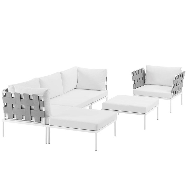 Harmony Six PCS Outdoor Patio Aluminum Sectional Sofa Set, White, Rattan 11705