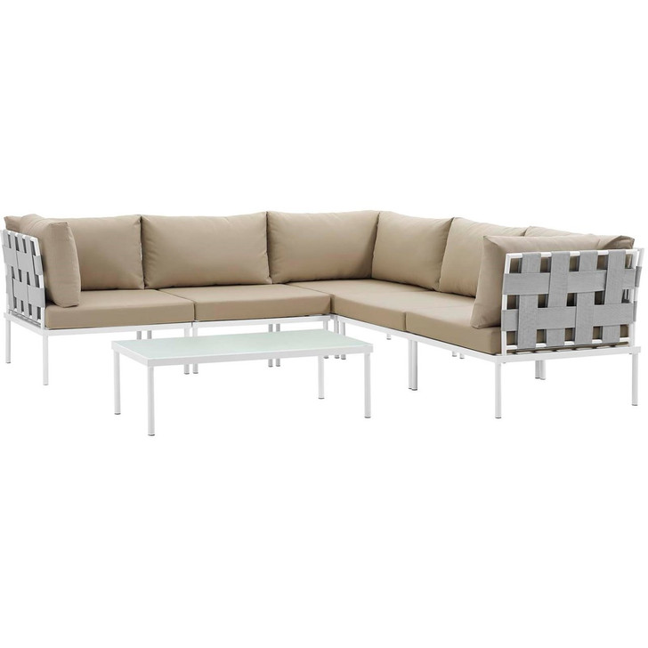 Harmony Six PCS Outdoor Patio Aluminum Sectional Sofa Set, Beige, Rattan 11706