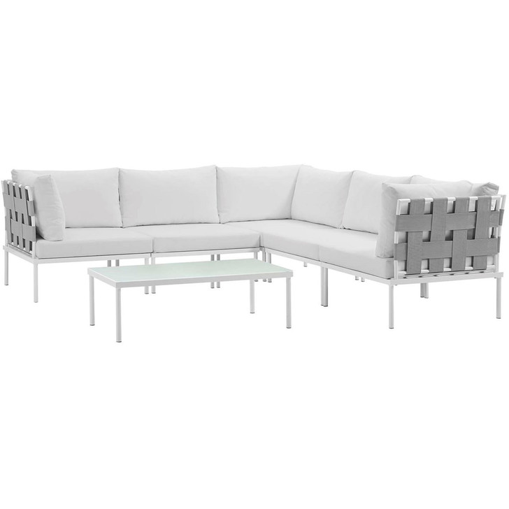 Harmony Six PCS Outdoor Patio Aluminum Sectional Sofa Set, White, Rattan 11709