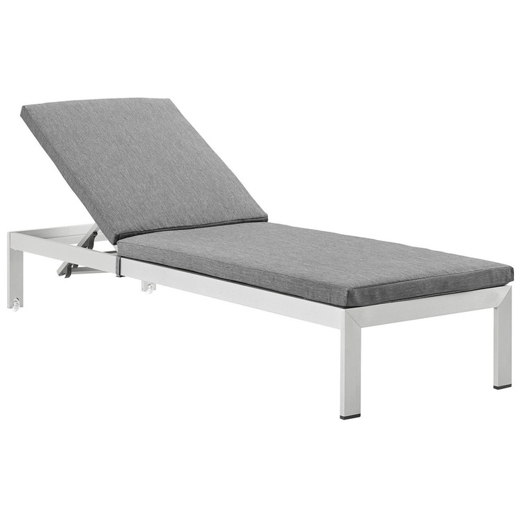 Shore Outdoor Patio Aluminum Chaise with Cushions, Grey, Metal 11762