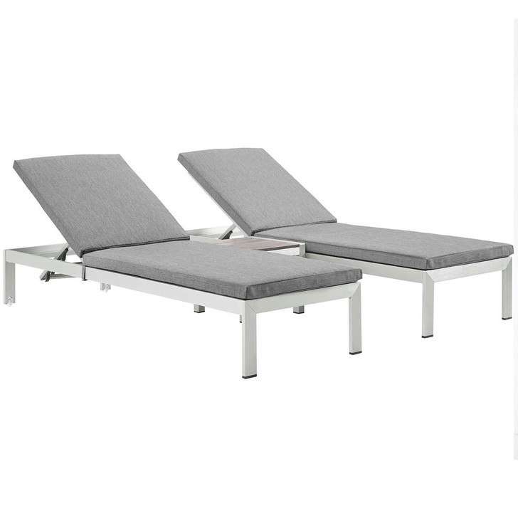 Shore Three PCS Outdoor Patio Aluminum Chaise with Cushions, Grey, Metal 11785