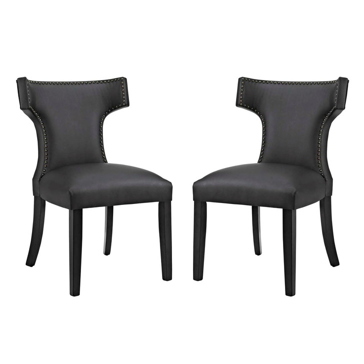 Curve Dining Side Chair Vinyl Set of 2, Black, Faux Leather 11834