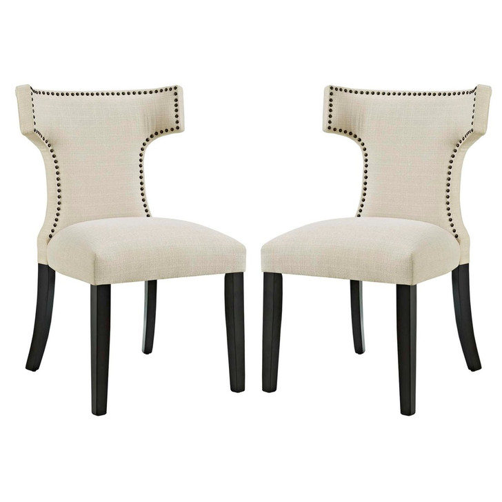 Curve Dining Side Chair Fabric Set of 2, Beige, Fabric 11837