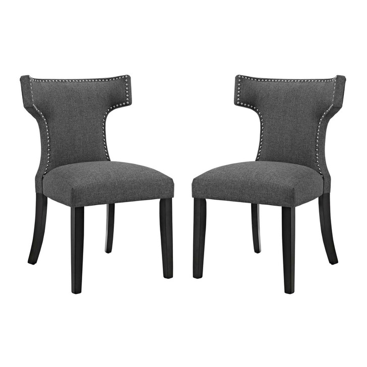 Curve Dining Side Chair Fabric Set of 2, Grey, Fabric 11841