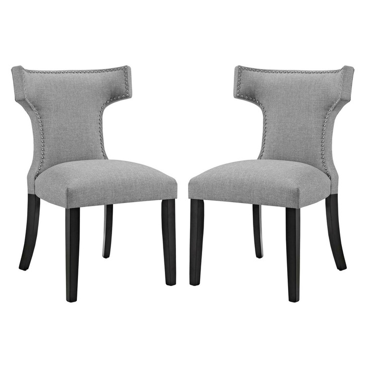 Curve Dining Side Chair Fabric Set of 2, Grey, Fabric 11843