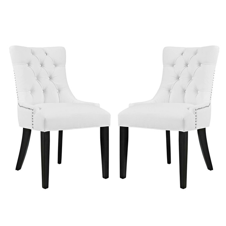 Regent Dining Side Chair Vinyl Set of 2, White, Faux Leather 11846