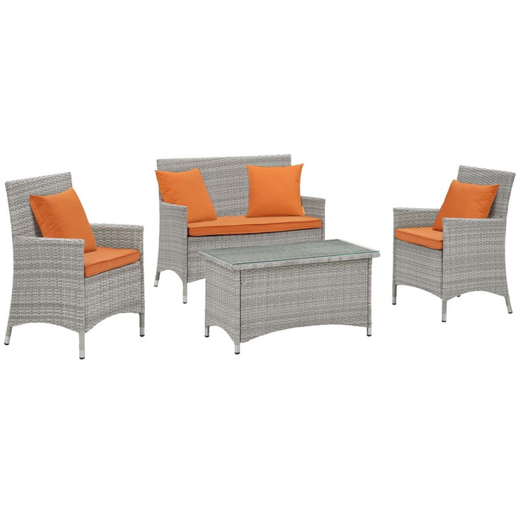 Bridge Four PCS Outdoor Patio Patio Conversation Set with Pillow Set, Orange, Rattan 11947