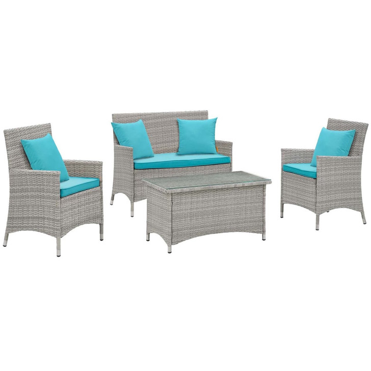 Bridge Four PCS Outdoor Patio Patio Conversation Set with Pillow Set, Blue, Rattan 11949