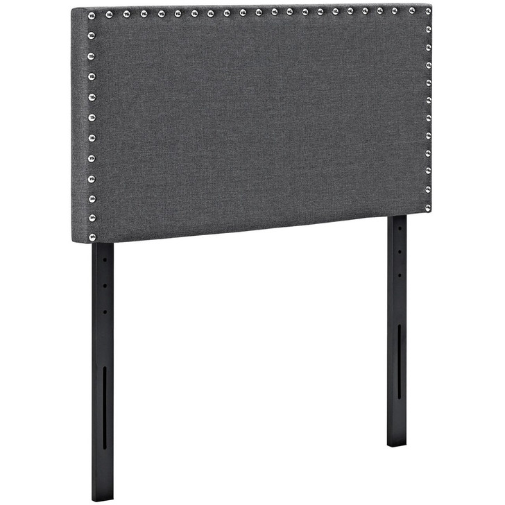 Phoebe Twin Upholstered Fabric Headboard, Grey, Metal 12093