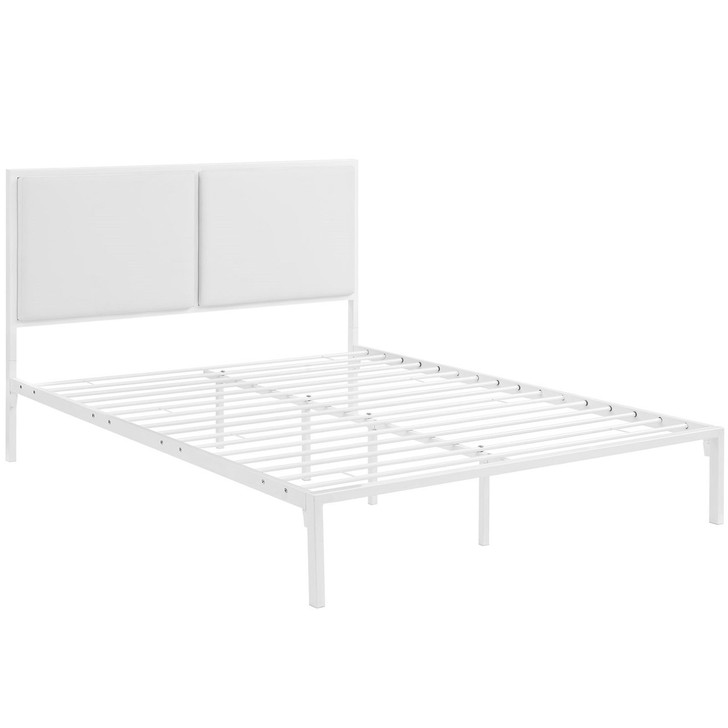 Della King Vinyl Bed, White, Faux Leather 12356