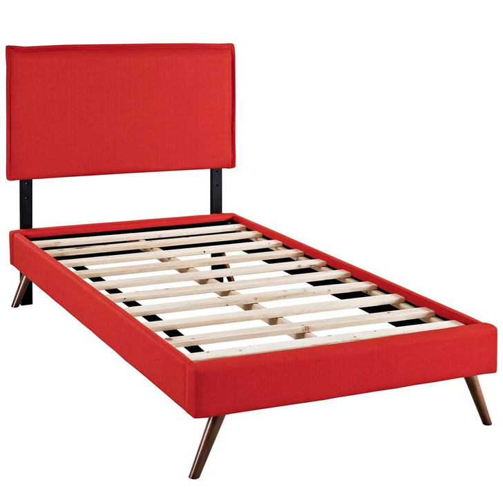 Camille Twin Fabric Platform Bed with Round Splayed Legs, Red, Fabric 12609