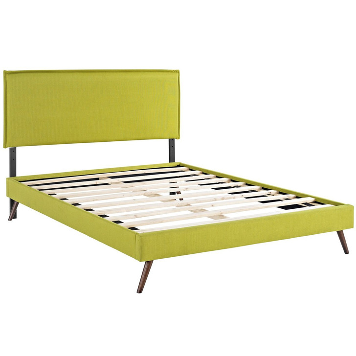 Camille Queen Fabric Platform Bed with Round Splayed Legs, Green, Fabric 12661