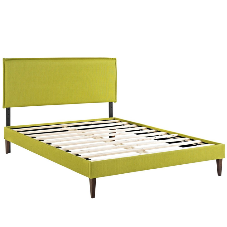 Camille King Fabric Platform Bed with Squared Tapered Legs, Green, Fabric 12681