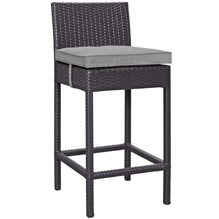 Convene Outdoor Patio Fabric Bar Stool, Rattan Wicker, Grey Gray 13212