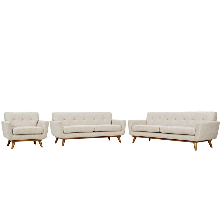 Engage Sofa Loveseat and Armchair Set of 3, Fabric, Beige 13255