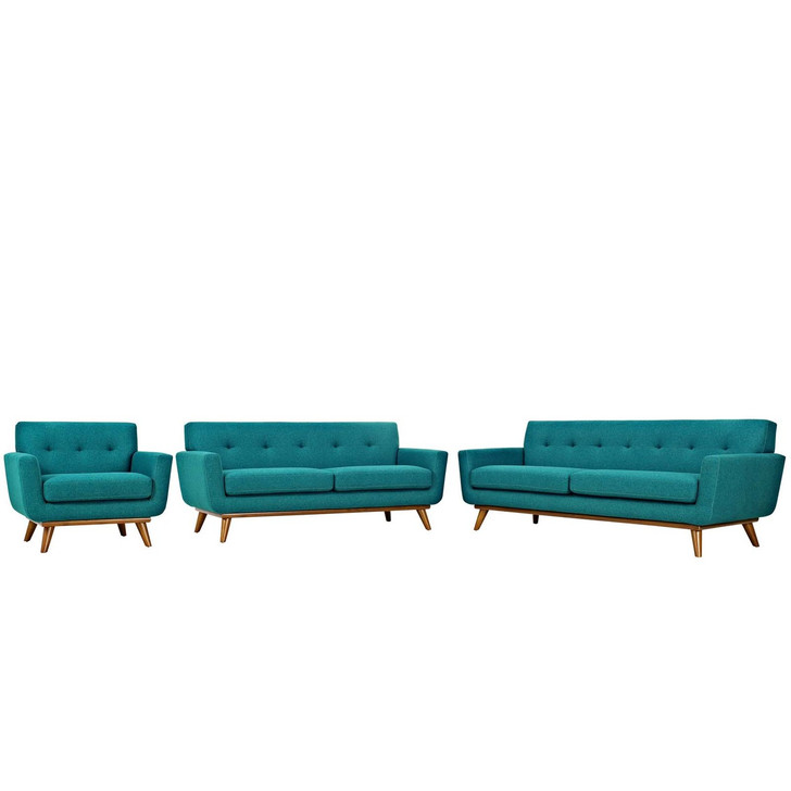 Engage Sofa Loveseat and Armchair Set of 3, Fabric, Aqua Blue 13256