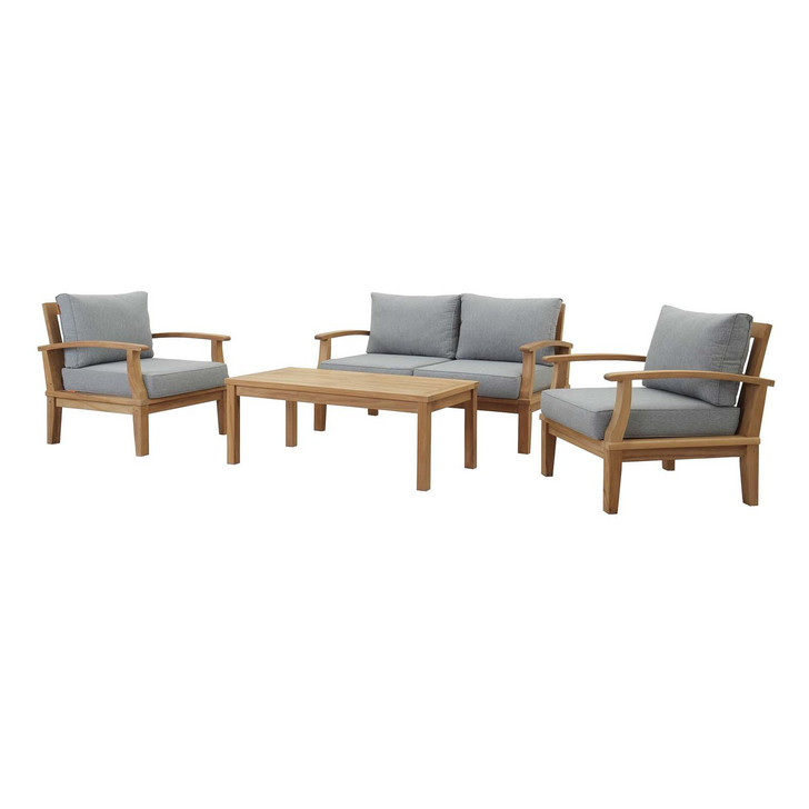 Marina 4 Piece Outdoor Patio Teak Set, Wood, Grey Gray Natural 13261