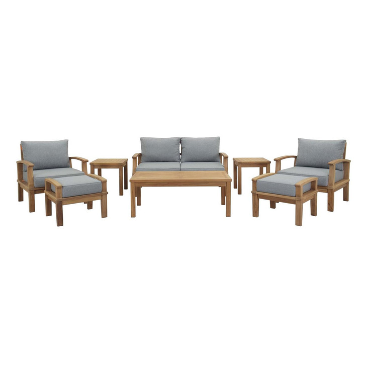 Marina 8 Piece Outdoor Patio Teak Set, Wood, Grey Gray Natural 13263