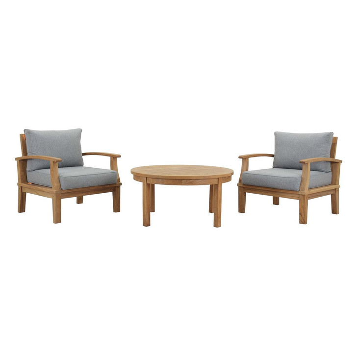 Marina 3 Piece Outdoor Patio Teak Set, Wood, Grey Gray Natural 13265