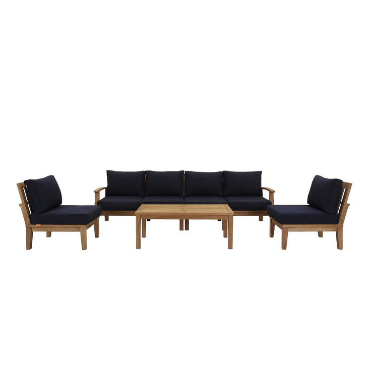 Marina 7 Piece Outdoor Patio Teak Set, Wood, Navy Blue Natural 13269
