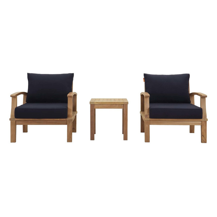 Marina 3 Piece Outdoor Patio Teak Set, Wood, Navy Blue Natural 13273