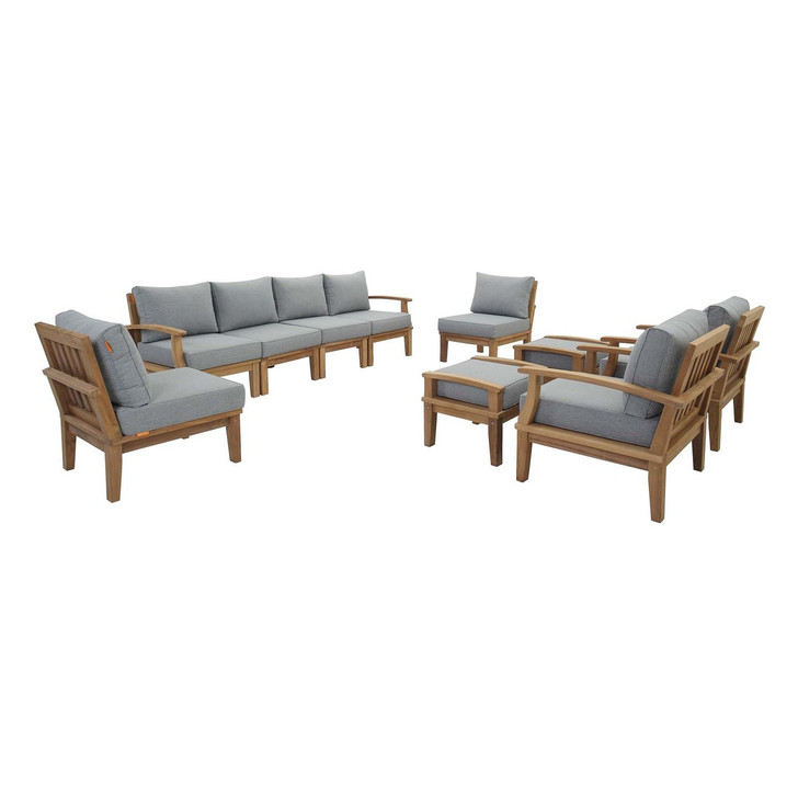 Marina 10 Piece Outdoor Patio Teak Set, Wood, Grey Gray Natural 13276