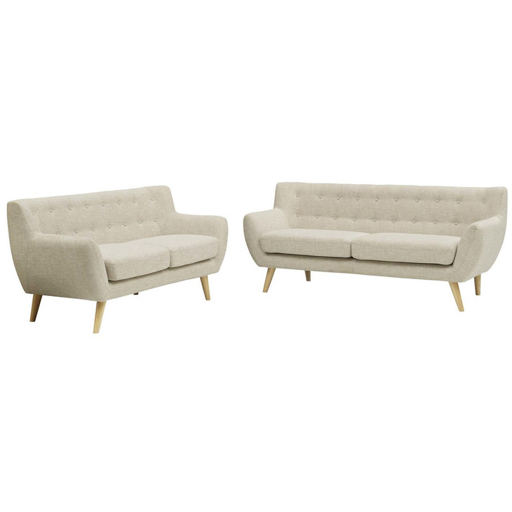 Remark 2 Piece Living Room Sofa and Loveseat Set, Fabric, Beige 13298