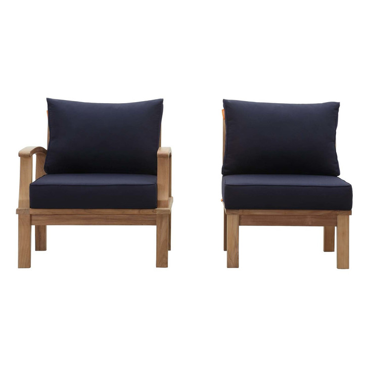 Marina 2 Piece Outdoor Patio Teak Set, Wood, Navy Blue Natural 13337