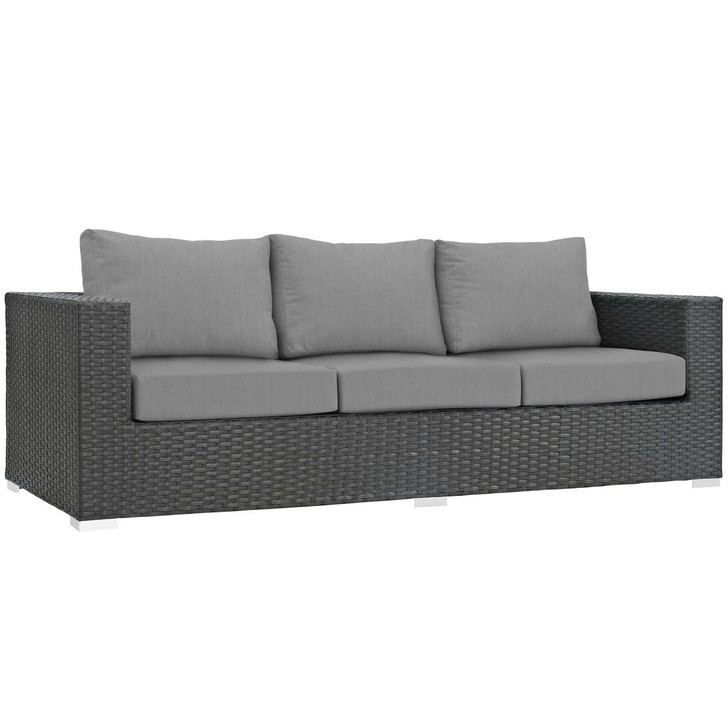 Sojourn Outdoor Patio Sunbrella® Sofa, Sunbrella Rattan Wicker, Grey Gray 13352