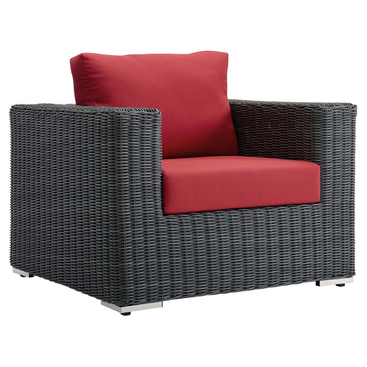 Summon Outdoor Patio Fabric Sunbrella® Armchair, Sunbrella Rattan Wicker, Red 13357
