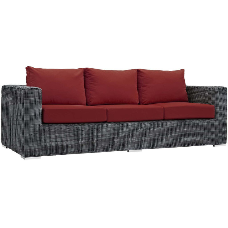 Summon Outdoor Patio Sunbrella® Sofa, Sunbrella Rattan Wicker, Red 13373