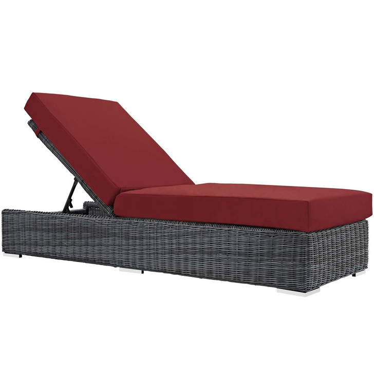 Summon Outdoor Patio Sunbrella® Chaise Lounge, Sunbrella Rattan Wicker, Red 13375