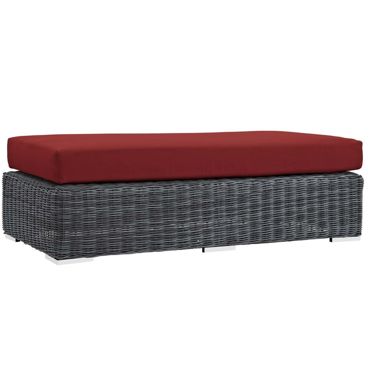 Summon Outdoor Patio Sunbrella® Rectangle Ottoman, Sunbrella Rattan Wicker, Red 13377