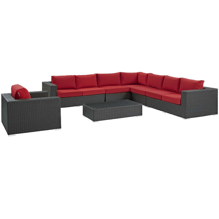 Sojourn 7 Piece Outdoor Patio Sunbrella® Sectional Set, Sunbrella Rattan Wicker, Red 13465