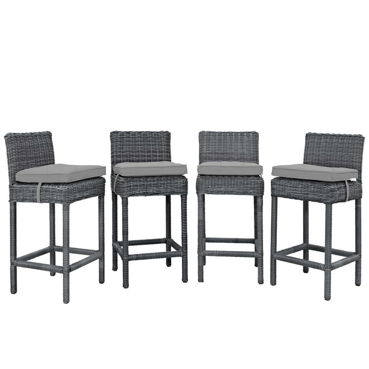 Summon Bar Stool Outdoor Patio Sunbrella® Set of 4, Sunbrella Rattan Wicker, Grey Gray 13500