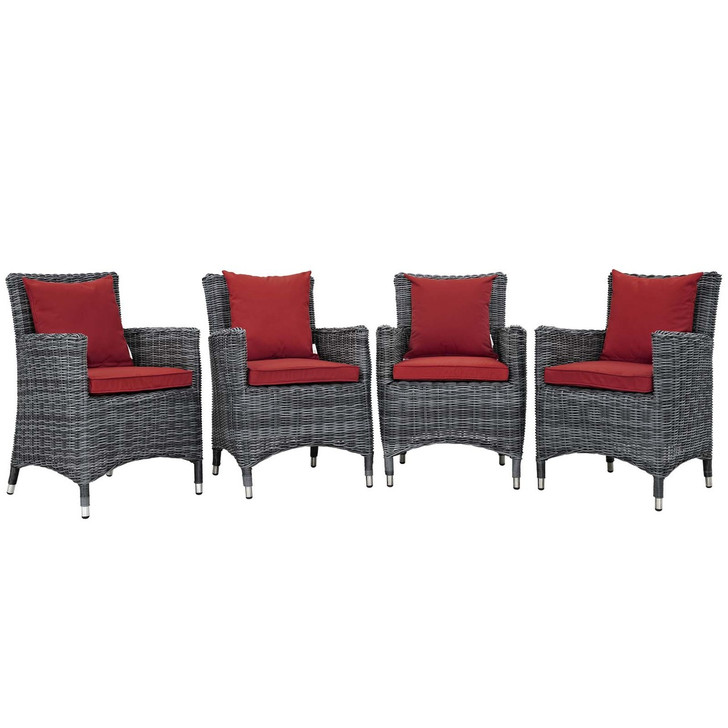 Summon 4 Piece Outdoor Patio Sunbrella® Dining Set, Sunbrella Rattan Wicker, Red 13527