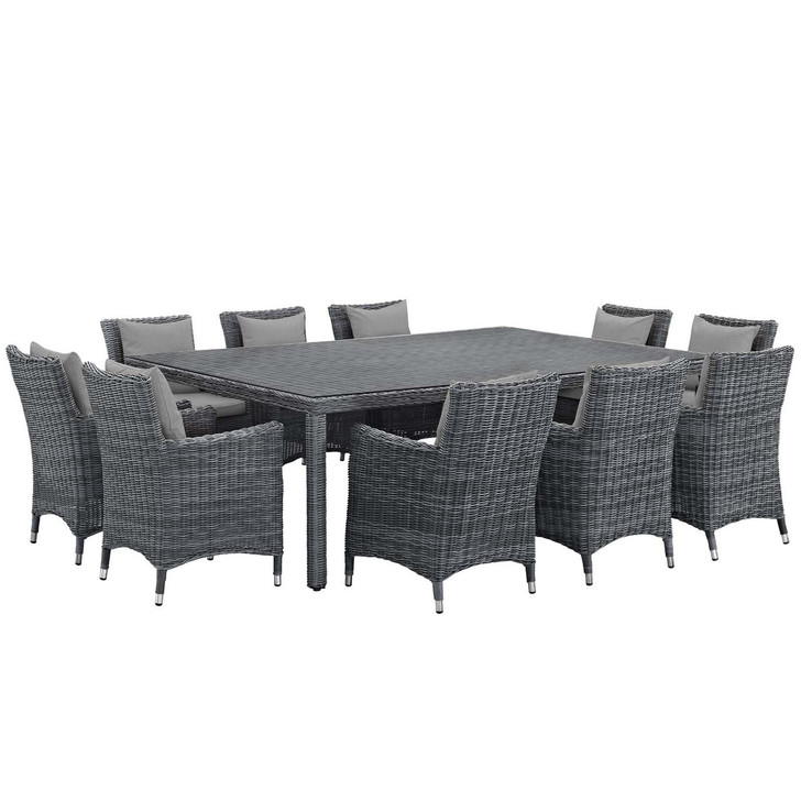 Summon 11 Piece Outdoor Patio Sunbrella® Dining Set, Sunbrella Rattan Wicker, Grey Gray 13540