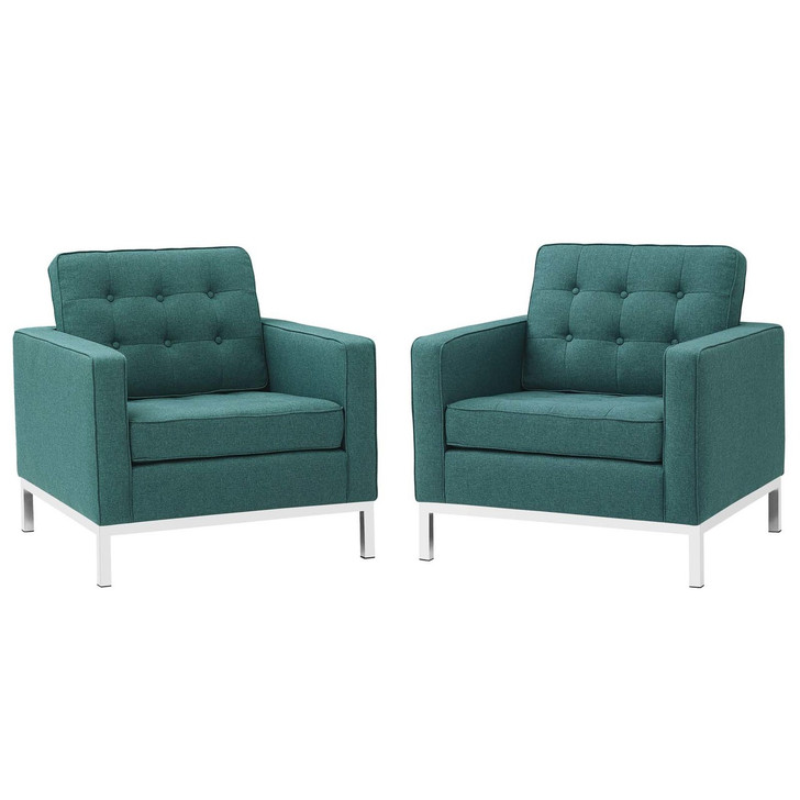 Loft Armchairs Upholstered Fabric Set of 2, Fabric, Aqua Blue 13547