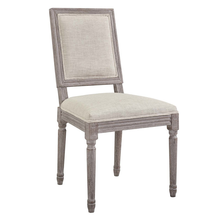 Court Vintage French Upholstered Fabric Dining Side Chair, Fabric, Beige 13632